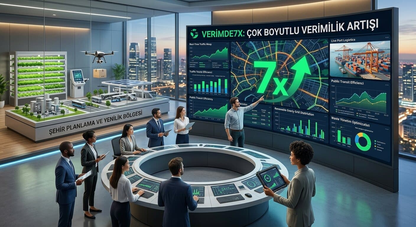 Şehir planlama merkezinde büyük veri duvarını inceleyen ekip